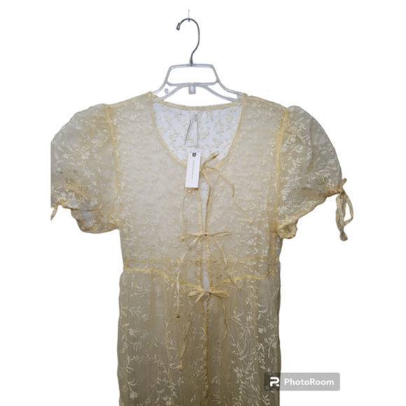 Anthropologie Sheer Short-Sleeve Organza Maxi Dress Yellow BNWT size Small Fairy - Picture 4 of 10